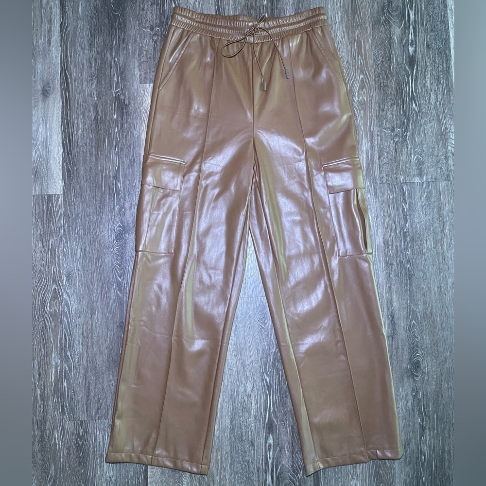 Women’s Brown Vegan Leather Cargo Pants